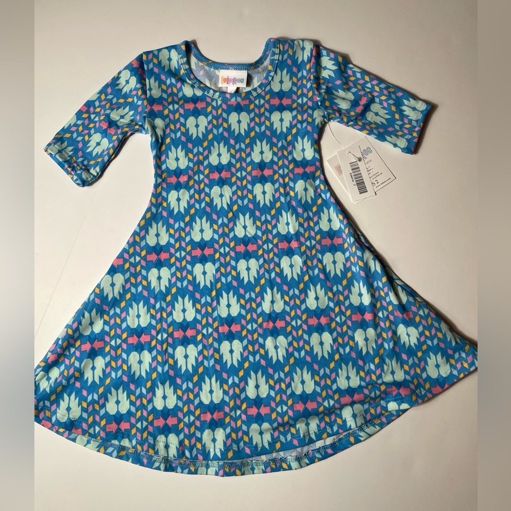 Blue Patterned Kids Adeline Dress